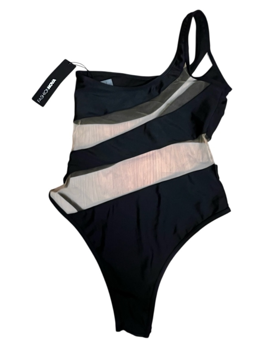 Island Hideout Cutout Mesh Asymmetrical One Piece Swimsuit - Black - Picture 2 of 9